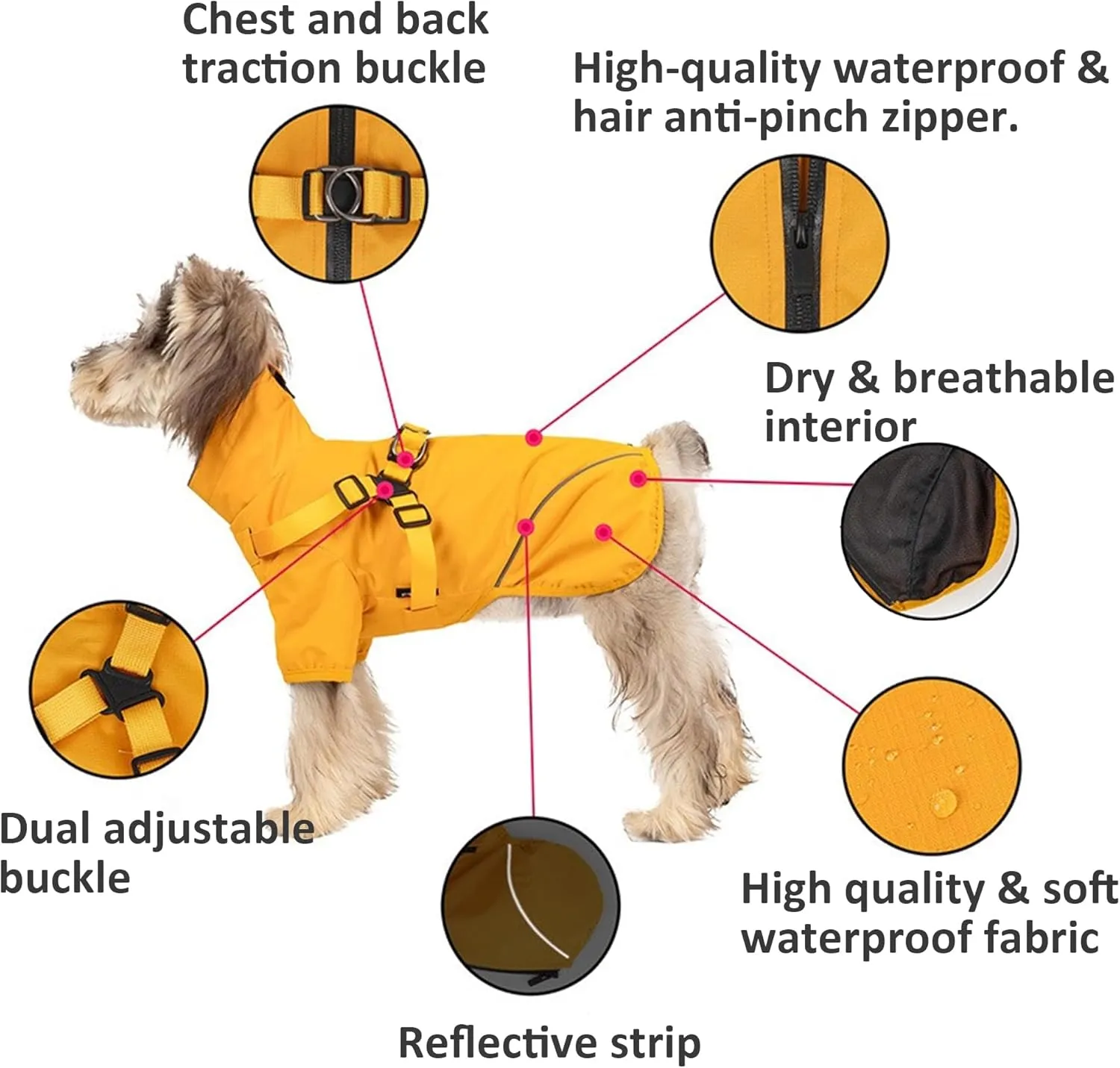 Dog Raincoat for Small Medium Dogs, Waterproof Dog Jacket with Adjustable Harness Built in, Back Zipper for Easy Dressing, Puppy Rain Coat with Reflective Strap, Small Medium Dog rain Coat (Medium)