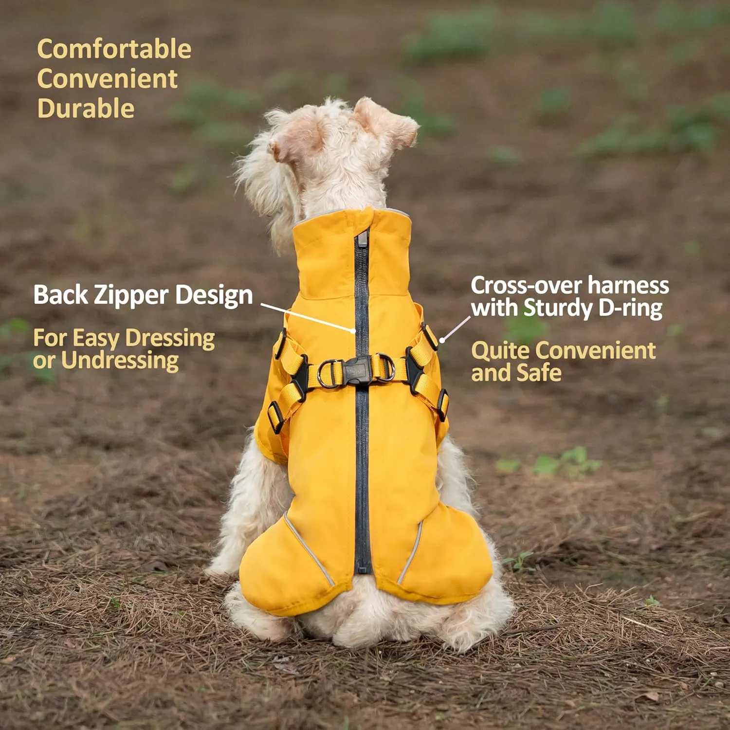 Dog Raincoat for Small Medium Dogs, Waterproof Dog Jacket with Adjustable Harness Built in, Back Zipper for Easy Dressing, Puppy Rain Coat with Reflective Strap, Small Medium Dog rain Coat (Medium)