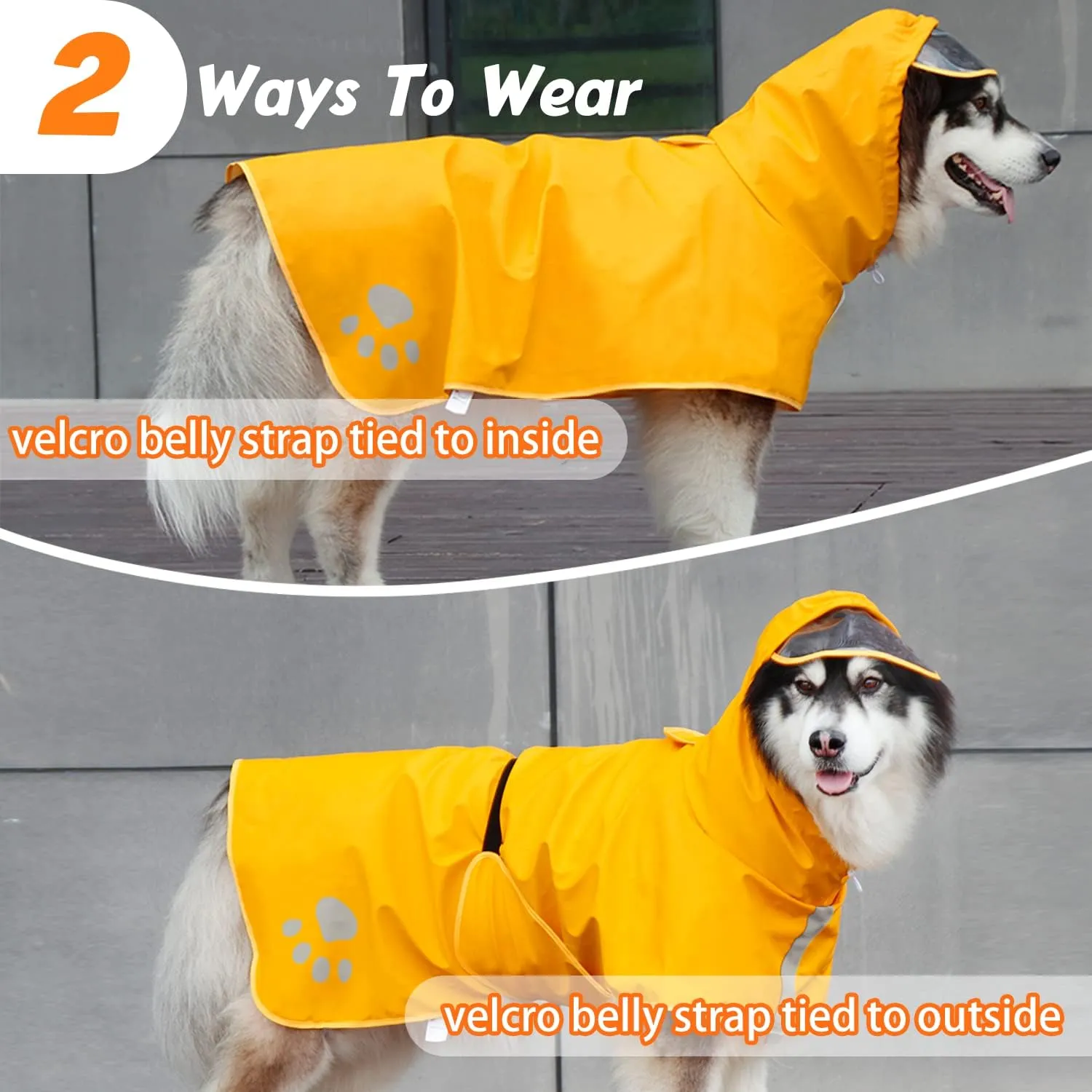 Dog Raincoat Hooded Slicker Poncho - Reflective Lightweight Pet Rain Jacket Coat,Dog Waterproof Raincoat with Adjustable Belly Strap for Small,Medium, Large Dogs