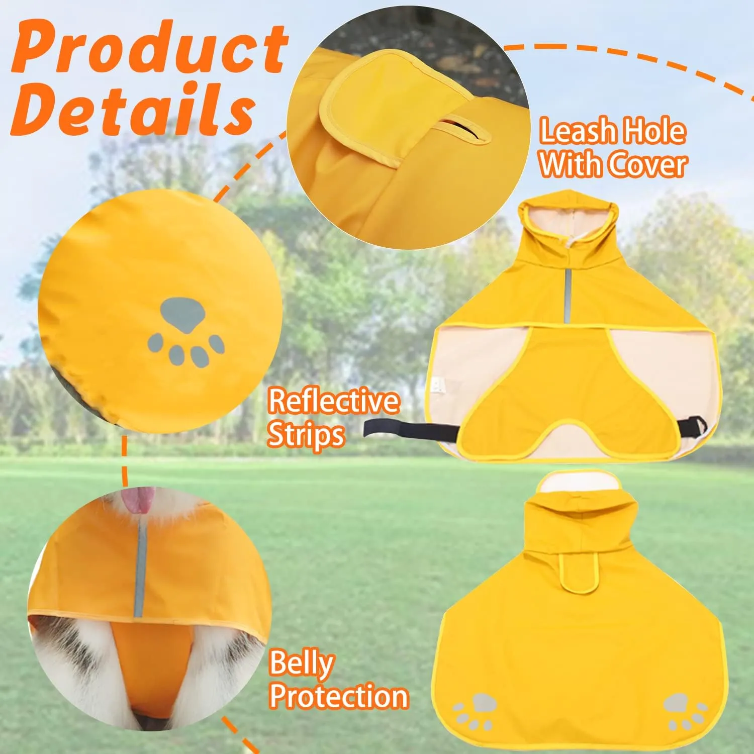 Dog Raincoat Hooded Slicker Poncho - Reflective Lightweight Pet Rain Jacket Coat,Dog Waterproof Raincoat with Adjustable Belly Strap for Small,Medium, Large Dogs