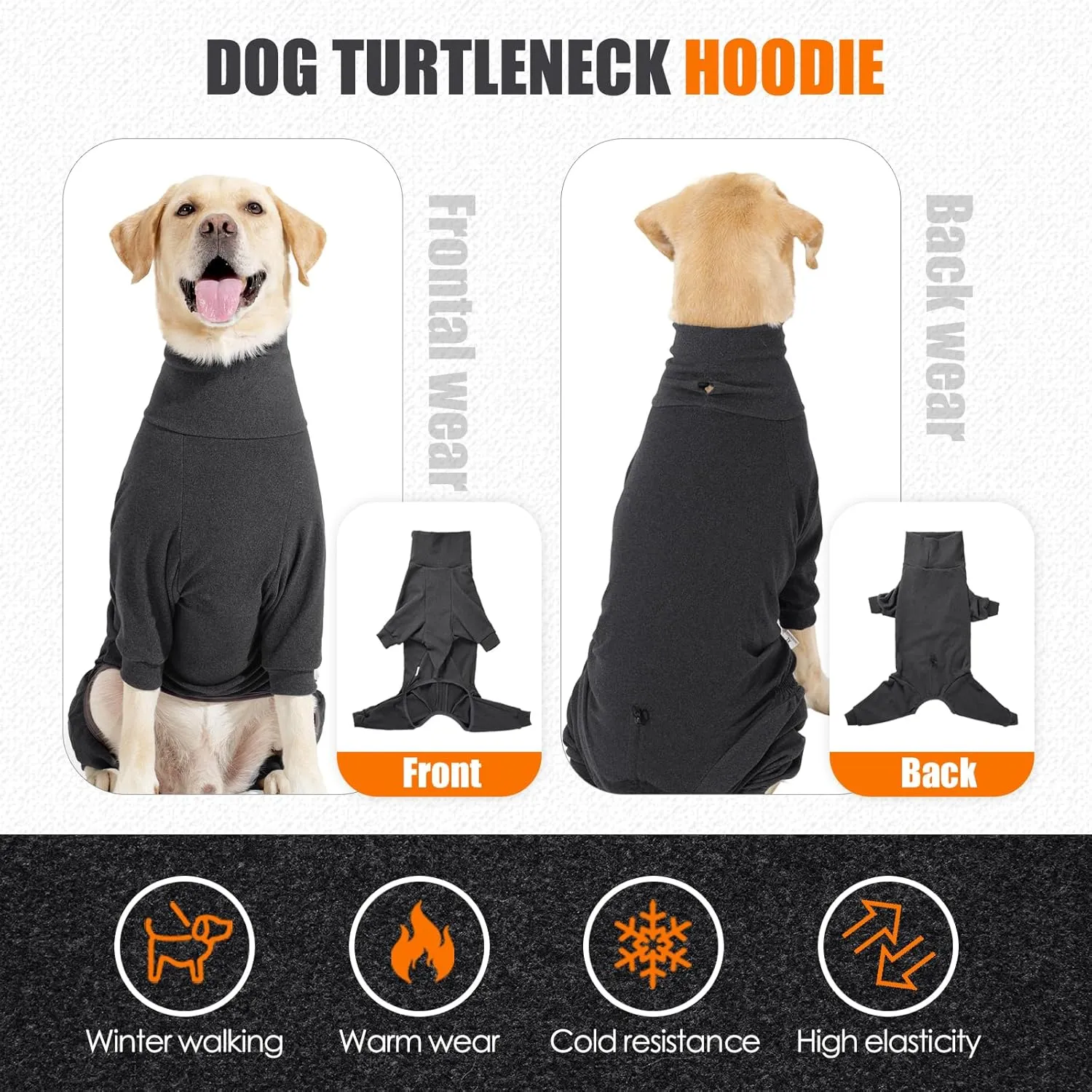 Dog Winter Coat Soft Fleece Pullover Pajamas, Fullbody Dog Cold Weather Jacket, Winter Warm Pullover Doggie Winter Thermal 4-Legged Onesie Jumpsuit,High Collar Snowsuit Sweater for Dogs