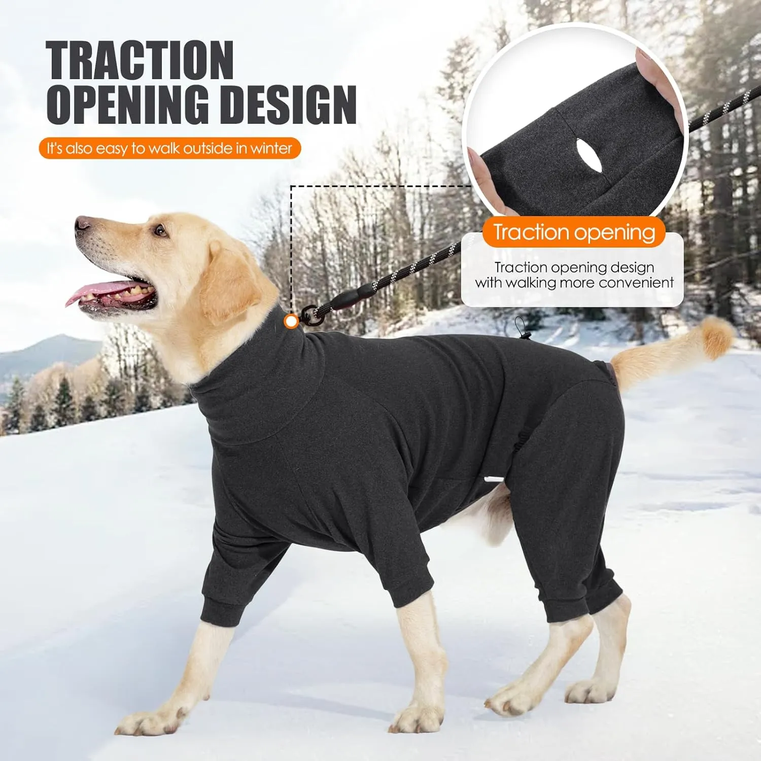 Dog Winter Coat Soft Fleece Pullover Pajamas, Fullbody Dog Cold Weather Jacket, Winter Warm Pullover Doggie Winter Thermal 4-Legged Onesie Jumpsuit,High Collar Snowsuit Sweater for Dogs