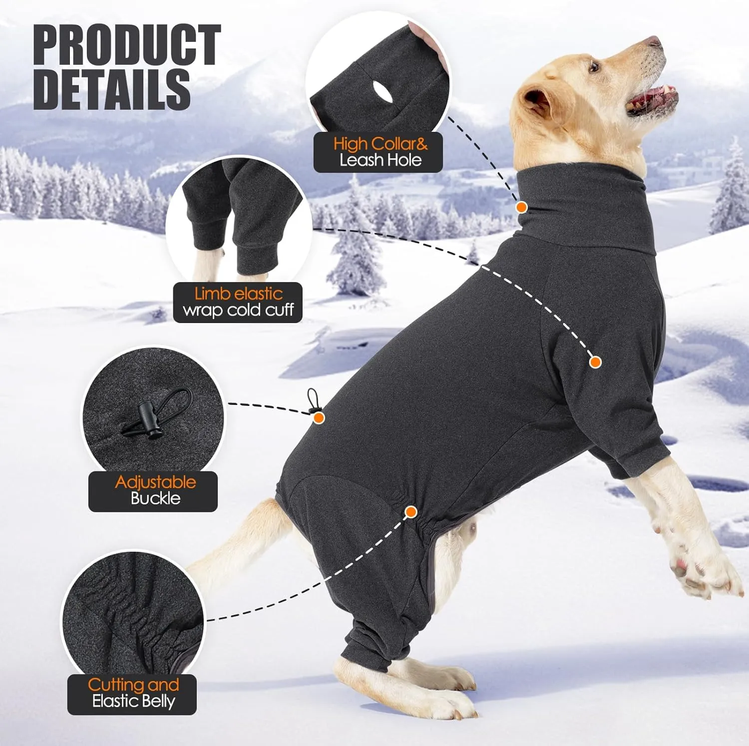 Dog Winter Coat Soft Fleece Pullover Pajamas, Fullbody Dog Cold Weather Jacket, Winter Warm Pullover Doggie Winter Thermal 4-Legged Onesie Jumpsuit,High Collar Snowsuit Sweater for Dogs