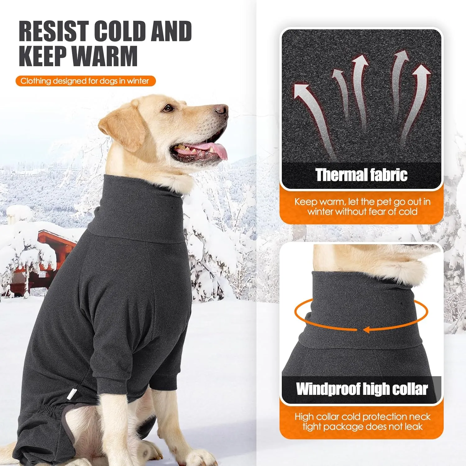 Dog Winter Coat Soft Fleece Pullover Pajamas, Fullbody Dog Cold Weather Jacket, Winter Warm Pullover Doggie Winter Thermal 4-Legged Onesie Jumpsuit,High Collar Snowsuit Sweater for Dogs