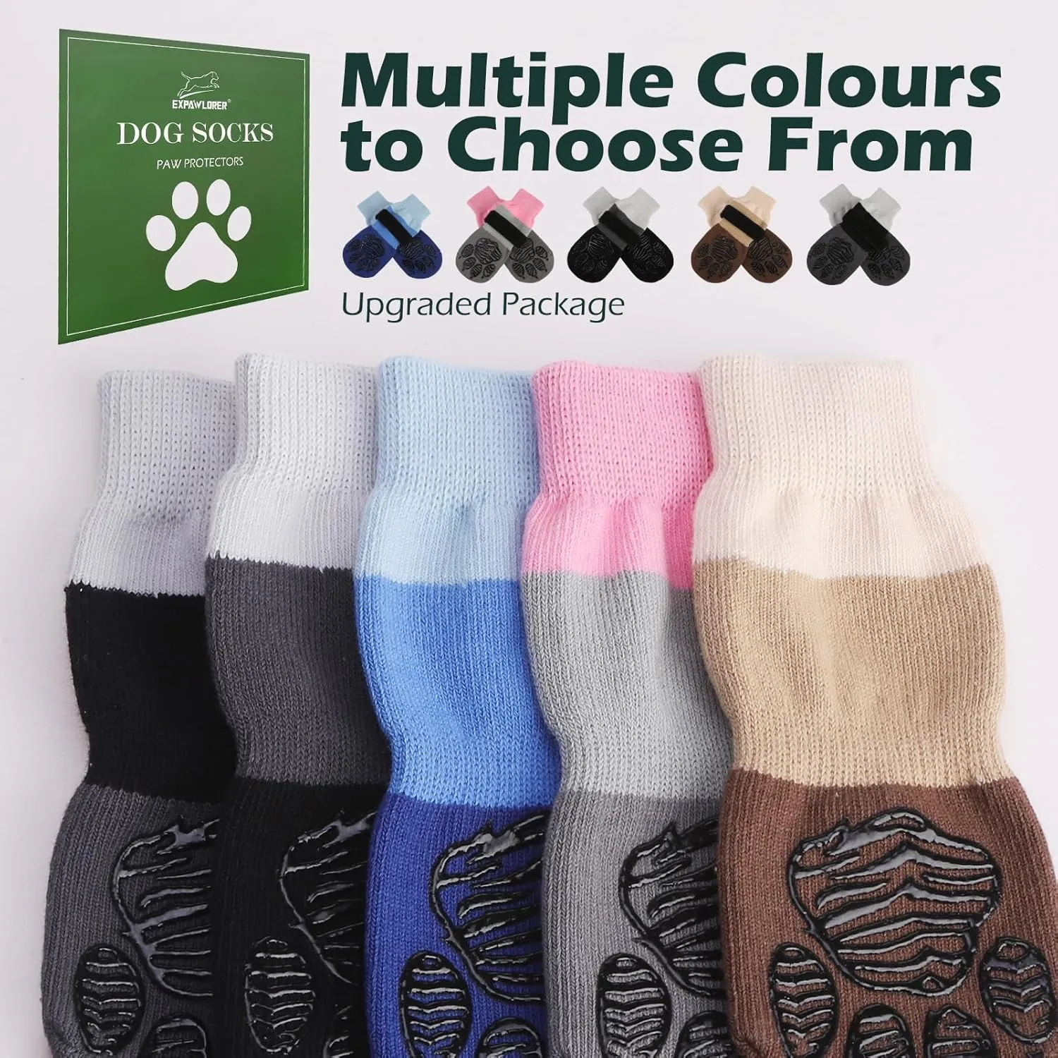 EXPAWLORER Anti Slip Dog Socks to Prevent Licking Paws, Dog Shoes for Hot Pavement, Dog Booties for Hardwood Floors, Dog Boots & Paw Protectors with Grippers for Small Medium Large Senior Dogs Grey XS