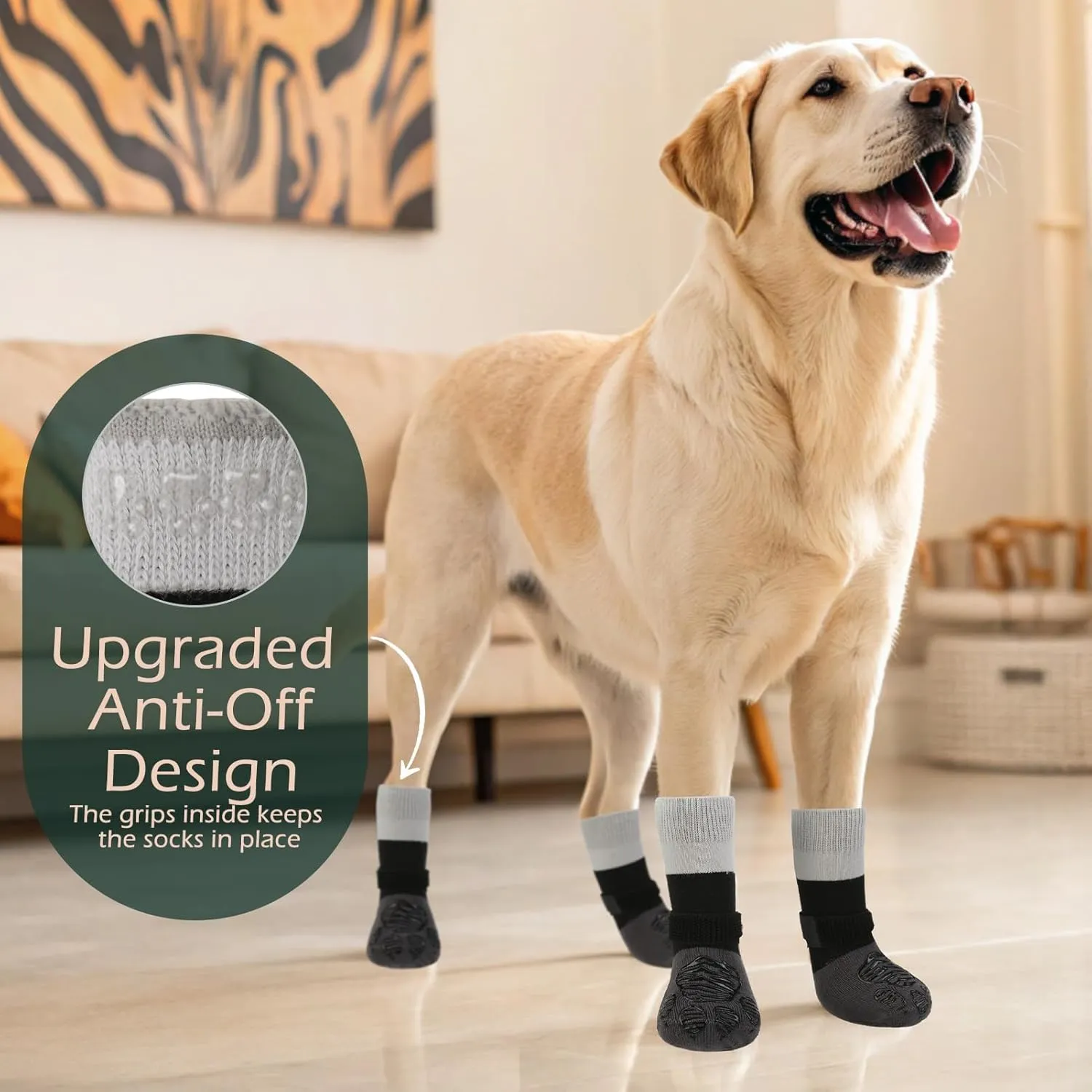 EXPAWLORER Anti Slip Dog Socks to Prevent Licking Paws, Dog Shoes for Hot Pavement, Dog Booties for Hardwood Floors, Dog Boots & Paw Protectors with Grippers for Small Medium Large Senior Dogs Grey XS