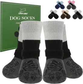 EXPAWLORER Anti Slip Dog Socks to Prevent Licking Paws, Dog Shoes for Hot Pavement, Dog Booties for Hardwood Floors, Dog Boots & Paw Protectors with Grippers for Small Medium Large Senior Dogs Grey XS