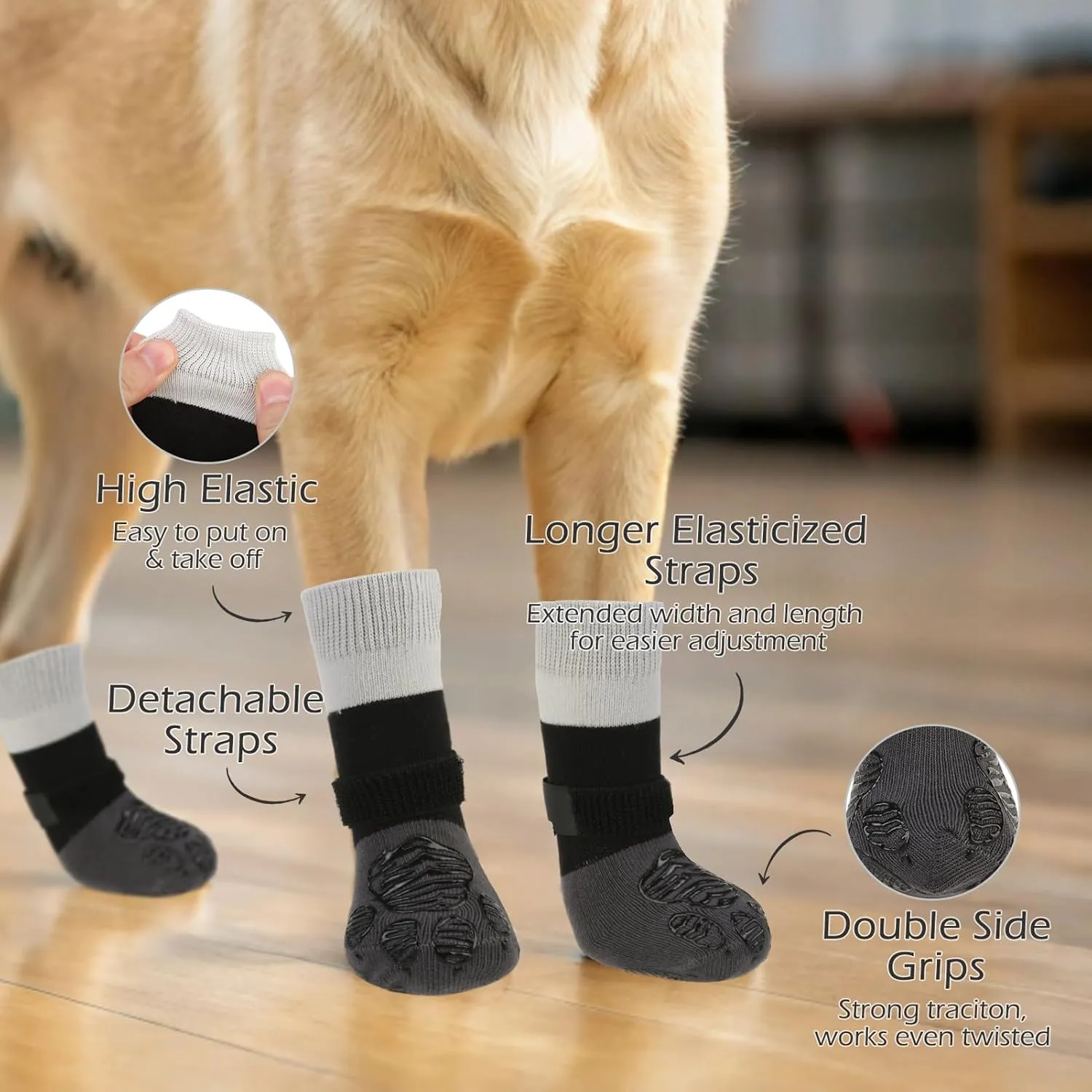 EXPAWLORER Anti Slip Dog Socks to Prevent Licking Paws, Dog Shoes for Hot Pavement, Dog Booties for Hardwood Floors, Dog Boots & Paw Protectors with Grippers for Small Medium Large Senior Dogs Grey XS