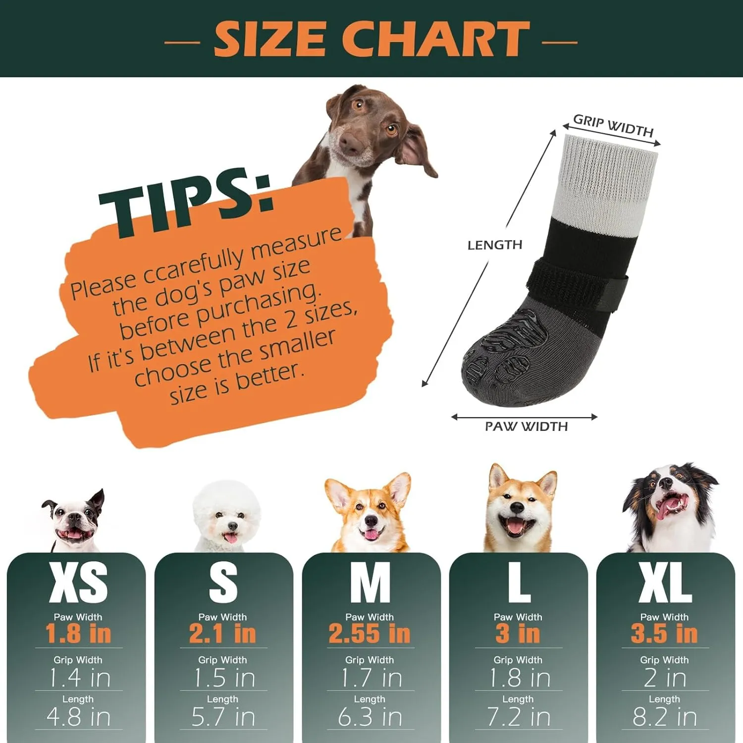 EXPAWLORER Anti Slip Dog Socks to Prevent Licking Paws, Dog Shoes for Hot Pavement, Dog Booties for Hardwood Floors, Dog Boots & Paw Protectors with Grippers for Small Medium Large Senior Dogs Grey XS
