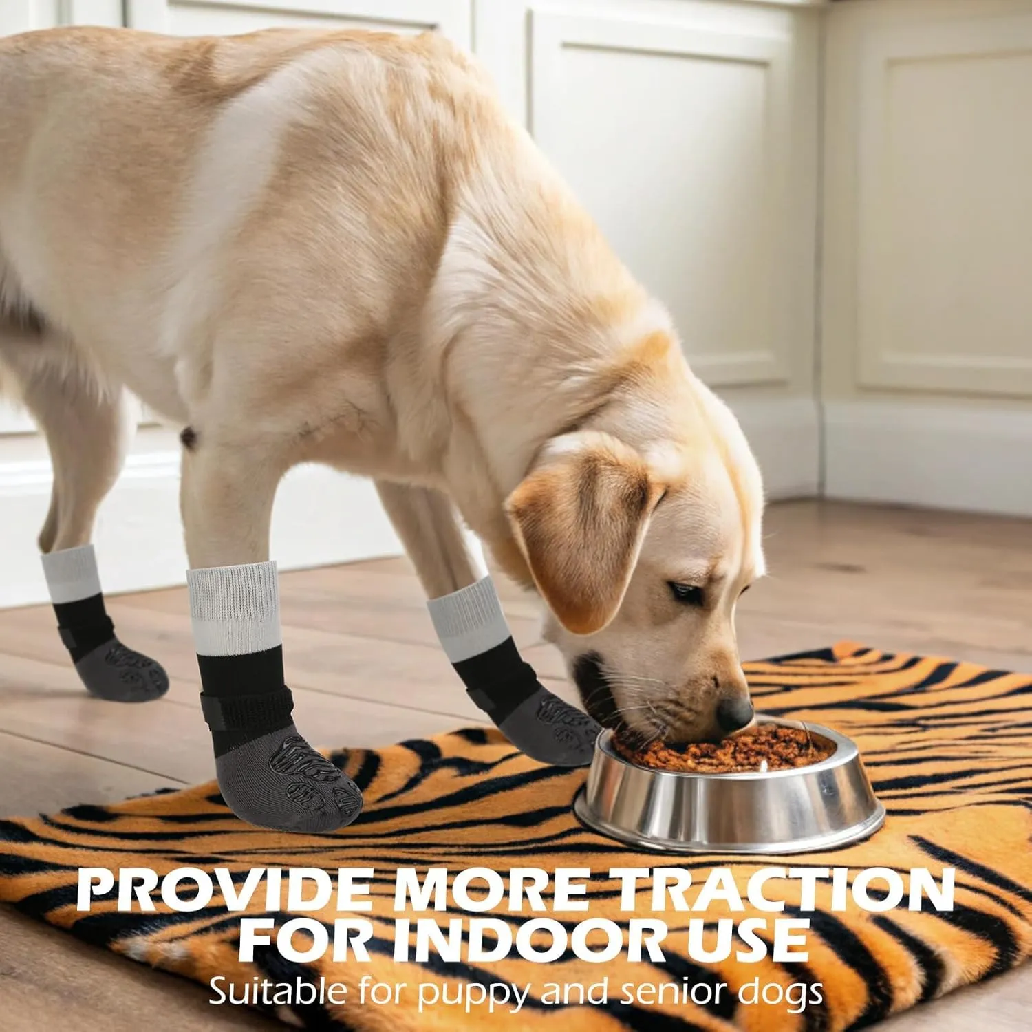 EXPAWLORER Anti Slip Dog Socks to Prevent Licking Paws, Dog Shoes for Hot Pavement, Dog Booties for Hardwood Floors, Dog Boots & Paw Protectors with Grippers for Small Medium Large Senior Dogs Grey XS