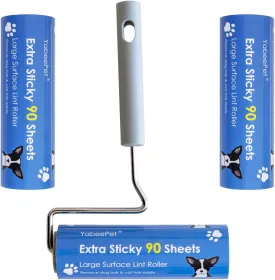 Extreme Sticky Large Surface Lint Roller, 6.3'' Giant Pet Hair Remover Roller for Pet Dog Cat Hair, Clothes&Furniture Cleaning, 90 Sheets (1 Roller   2 Refills)