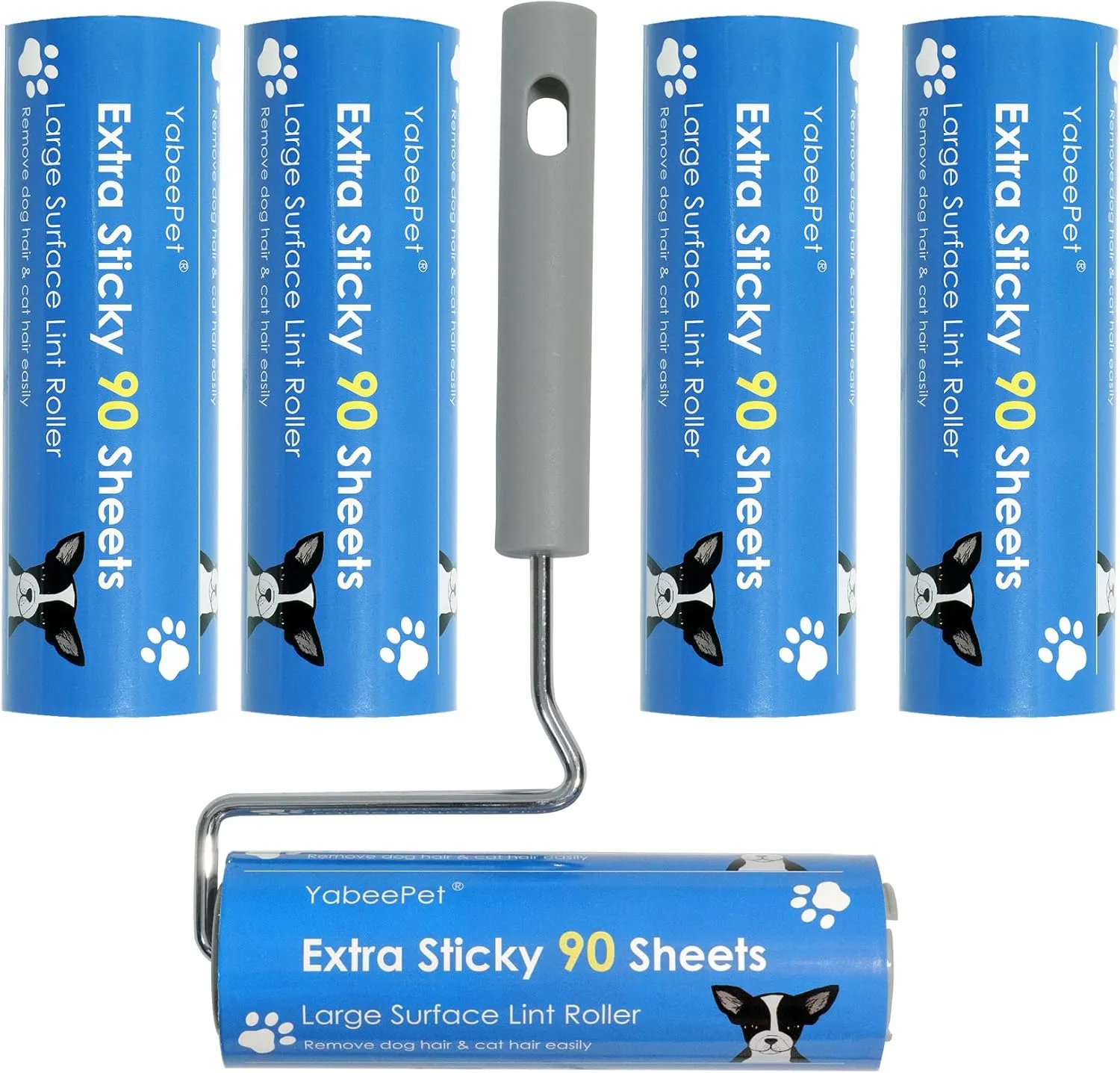 Extreme Sticky Large Surface Lint Roller, 6.3'' Giant Pet Hair Remover Roller for Pet Dog Cat Hair, Clothes&Furniture Cleaning, 90 Sheets (1 Roller   4 Refills)
