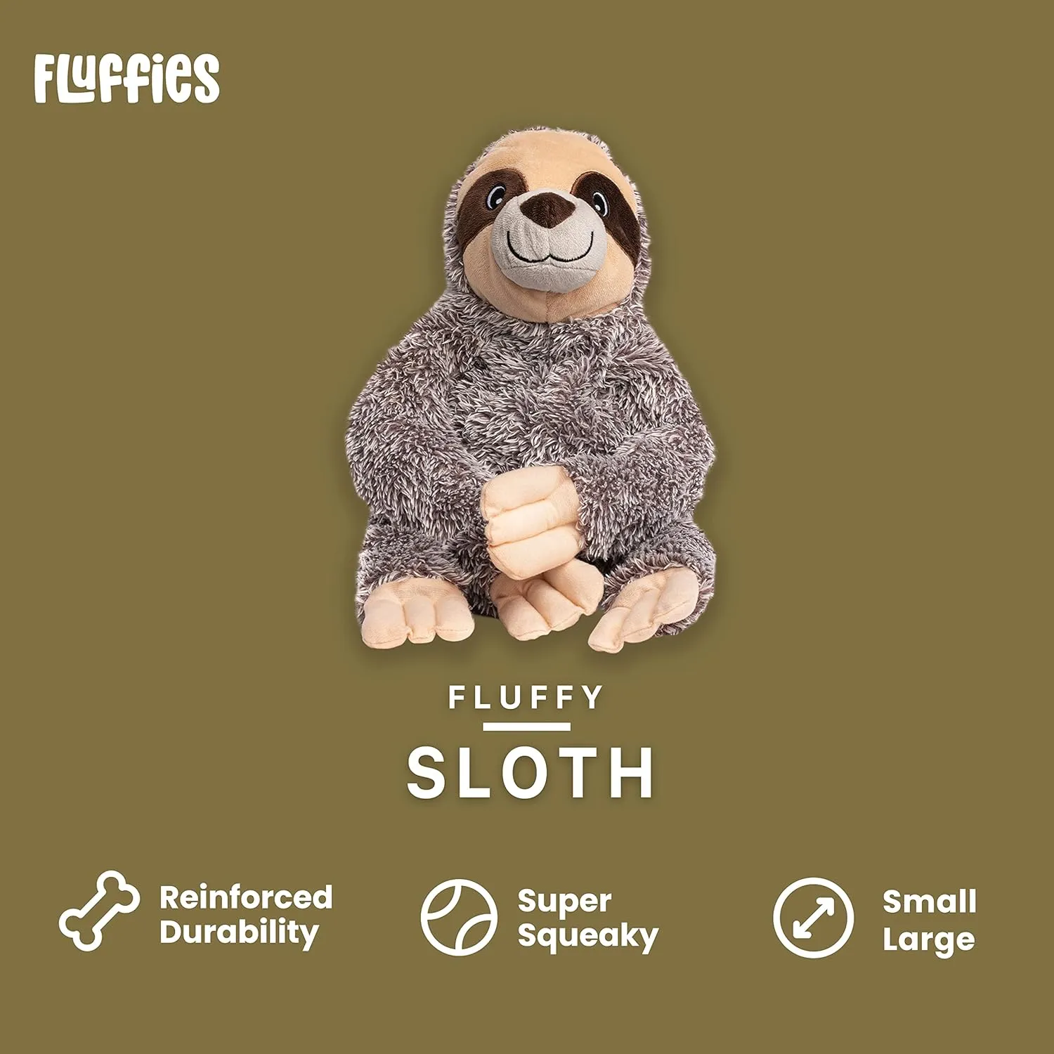 fabdog Fluffies Dog Toys - Squeaky Plush Dog Toy for All Breeds - Cute Animal-Themed Puppy Toys Make for Ideal Gift - Fun Nylon Dog Toys with Squeak| Small Sloth