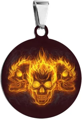 Flaming Human Skulls Head Pet ID Tags Personalized Stainless Steel Dog and Cat Tags Cute Collar Tag Circular
