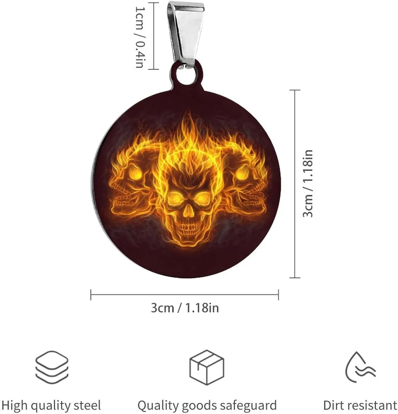 Flaming Human Skulls Head Pet ID Tags Personalized Stainless Steel Dog and Cat Tags Cute Collar Tag Circular