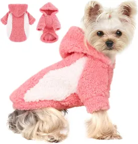 Fleece Dog Sweater, Winter Warm Smll Dog Clothes for Girls Boy, Puppy Hoodie Pullover Pet Clothes for Cat Puppy Chihuahua(Pink, XS)