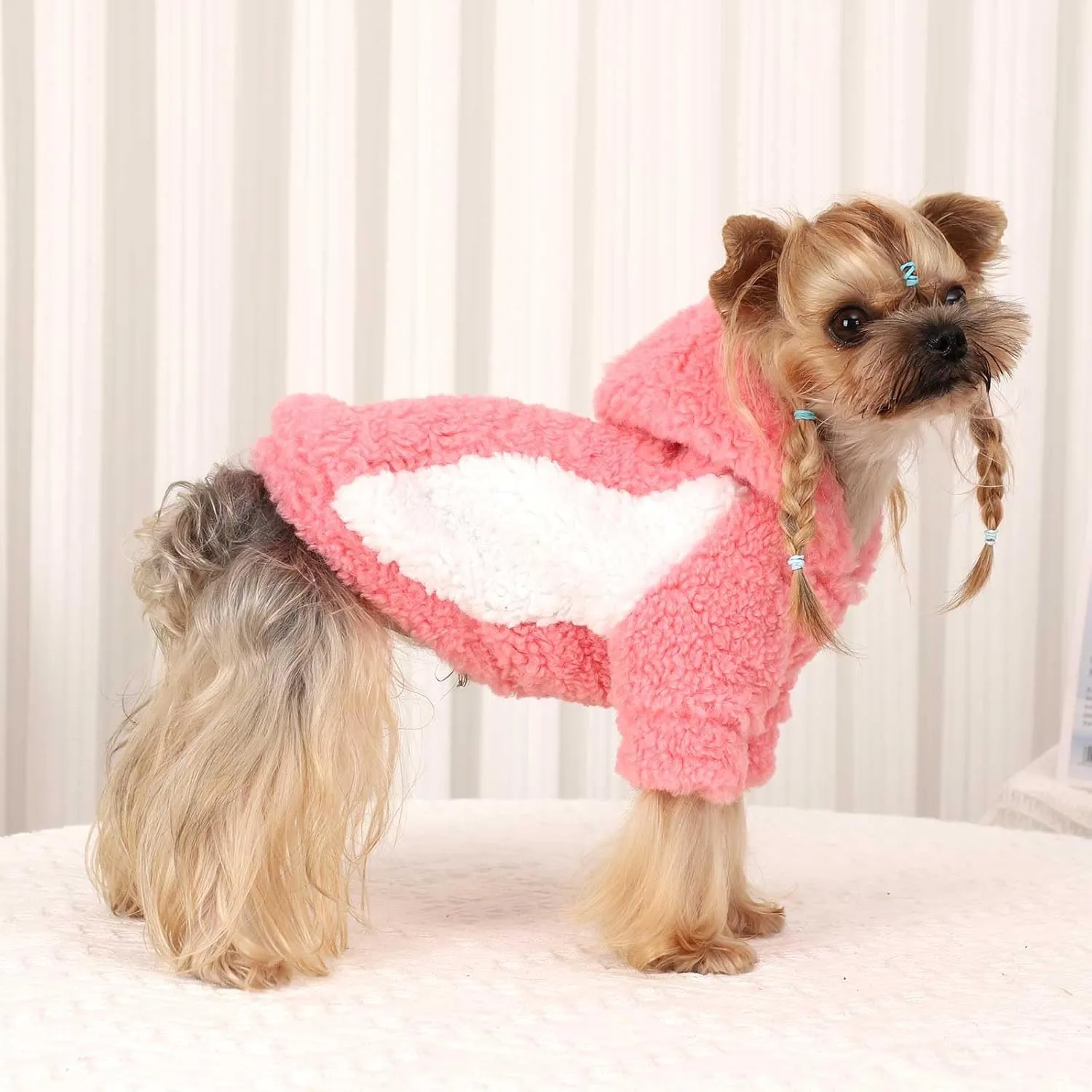 Fleece Dog Sweater, Winter Warm Smll Dog Clothes for Girls Boy, Puppy Hoodie Pullover Pet Clothes for Cat Puppy Chihuahua(Pink, XS)