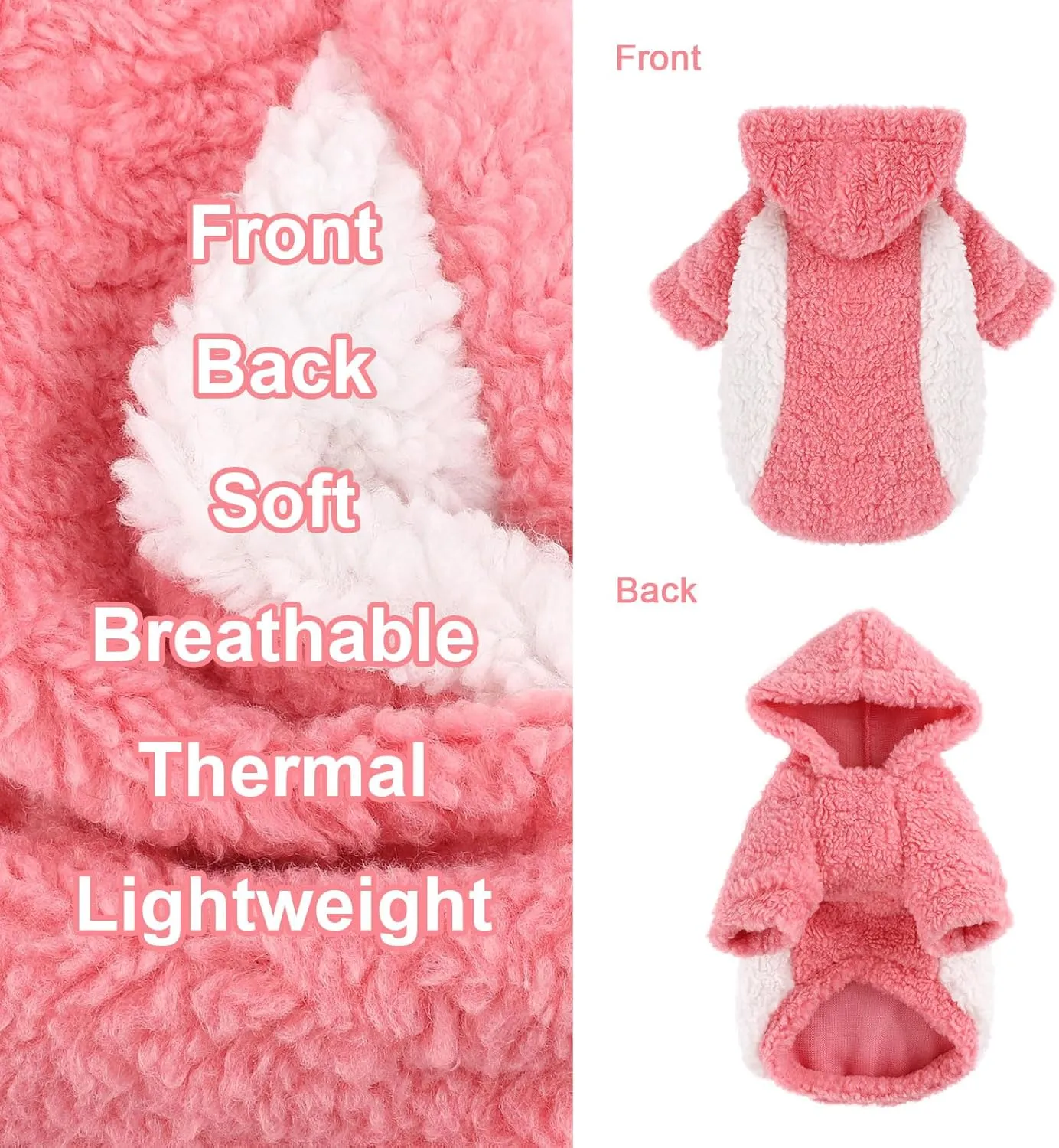 Fleece Dog Sweater, Winter Warm Smll Dog Clothes for Girls Boy, Puppy Hoodie Pullover Pet Clothes for Cat Puppy Chihuahua(Pink, XS)