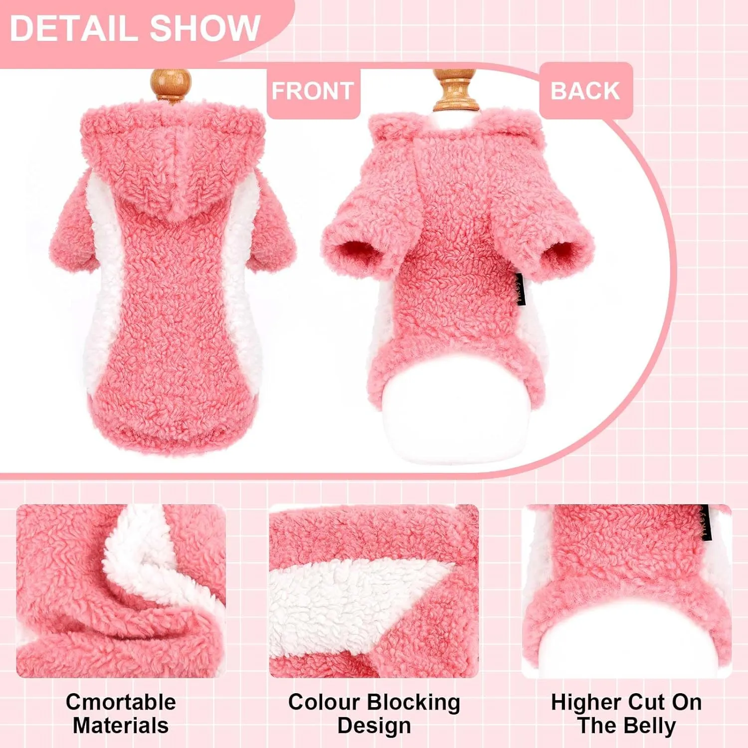 Fleece Dog Sweater, Winter Warm Smll Dog Clothes for Girls Boy, Puppy Hoodie Pullover Pet Clothes for Cat Puppy Chihuahua(Pink, XS)