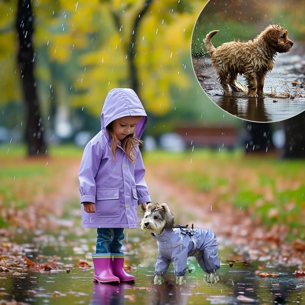 Four Legged Dog Raincoat for Small Medium Dogs, Four Legs Waterproof Dog Rain Coat with Harness Built in, Puppy Rain Jacket with Back Zipper for Easy Dressing (Purple, M)