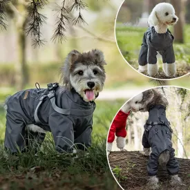 Four-Legged Full Coverage Dog Raincoat for Small Medium Dogs, Waterproof Dog Rain Coat with Harness Built in, 4-Legs Dog rain Jacket with Reflective Strip, Adjustable Puppy Waterproof Clothes (M)