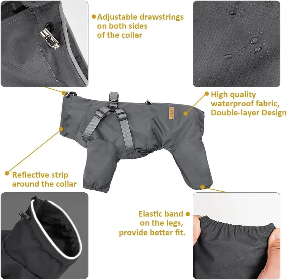 Four-Legged Full Coverage Dog Raincoat for Small Medium Dogs, Waterproof Dog Rain Coat with Harness Built in, 4-Legs Dog rain Jacket with Reflective Strip, Adjustable Puppy Waterproof Clothes (M)