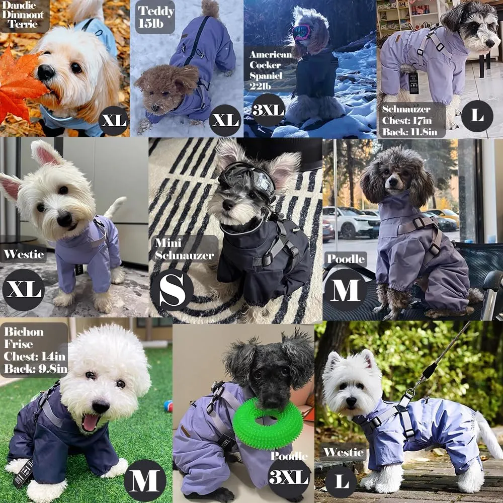 Four-Legged Full Coverage Dog Raincoat for Small Medium Dogs, Waterproof Dog Rain Coat with Harness Built in, 4-Legs Dog rain Jacket with Reflective Strip, Adjustable Puppy Waterproof Clothes (M)