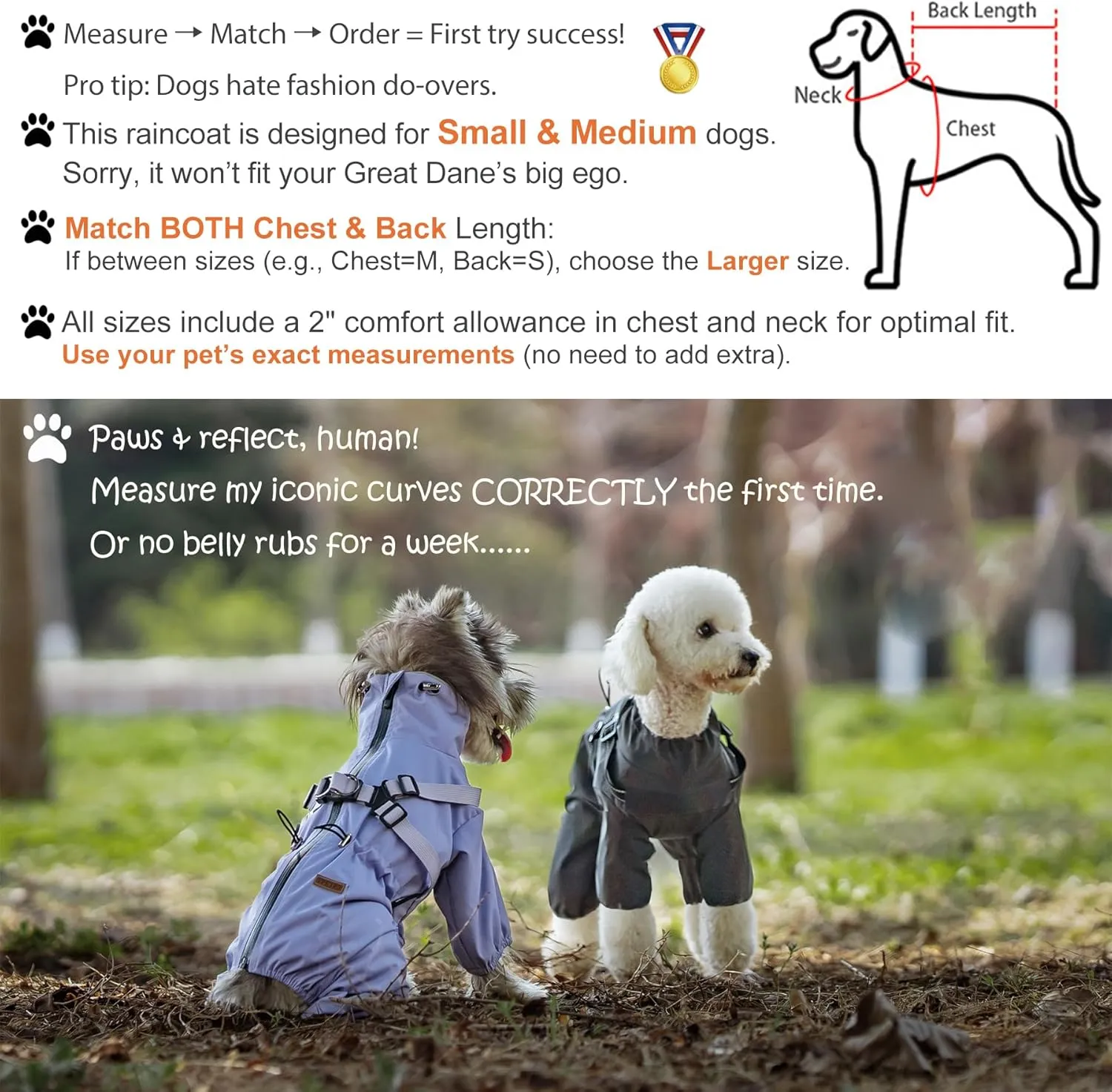 Four-Legged Full Coverage Dog Raincoat for Small Medium Dogs, Waterproof Dog Rain Coat with Harness Built in, 4-Legs Dog rain Jacket with Reflective Strip, Adjustable Puppy Waterproof Clothes (M)