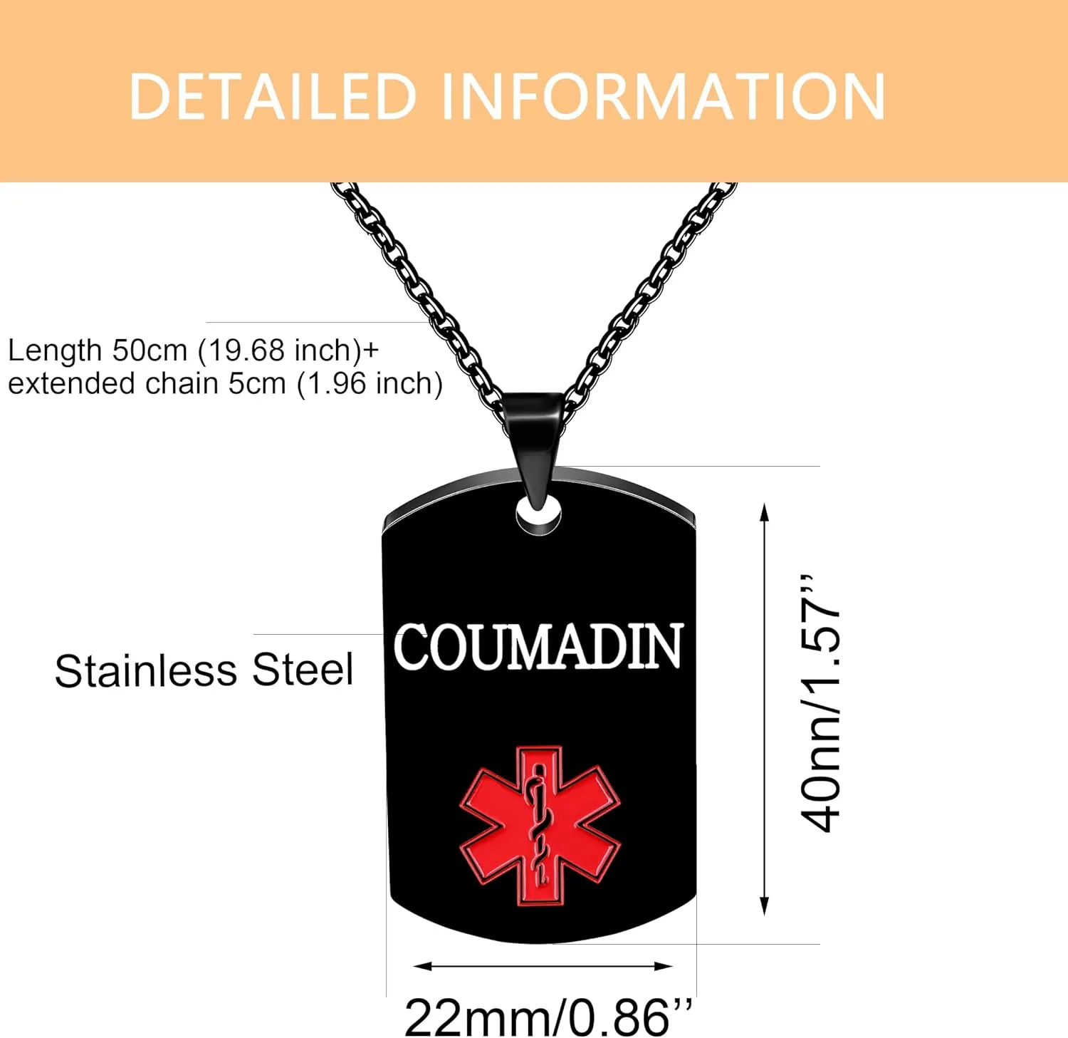 Free Engraving Medical Alert Jewelry | Medical ID Tag Necklace | Durable Personalized First Aid Necklaces | Red Health Care Medical Alert Pendant| First Responder Stainless Steel Jewelry