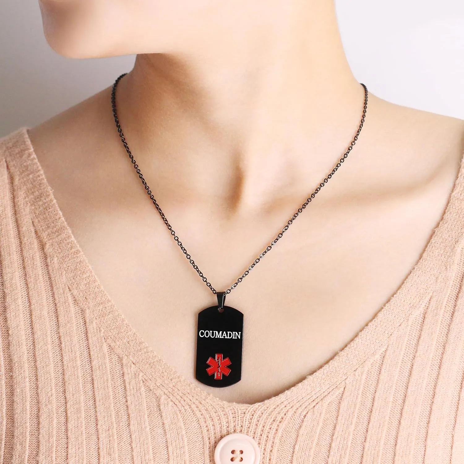 Free Engraving Medical Alert Jewelry | Medical ID Tag Necklace | Durable Personalized First Aid Necklaces | Red Health Care Medical Alert Pendant| First Responder Stainless Steel Jewelry