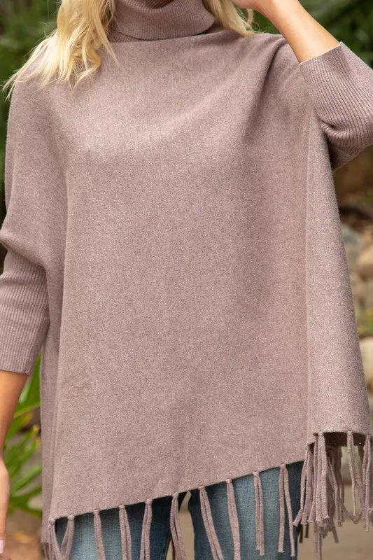 Fringe Poncho w Turtleneck