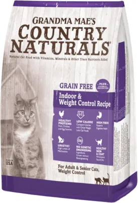 Grandma Maes Country Naturals Dry Cat Food, Grain Free Indoor & Weight Control Formula, Chicken, Slow Cooked & Nutrient Dense, Made in USA, 12 LB Bag