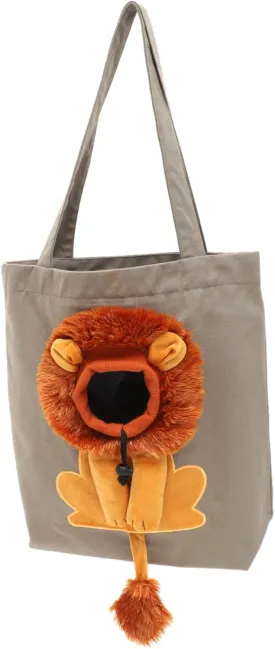 Happyyami Cat Taking Bag Breathable Pet Carrier with Opening Comfortable Shoulder Strap for Pets Deep Grey Color Lion Design for Travel and Daily Use