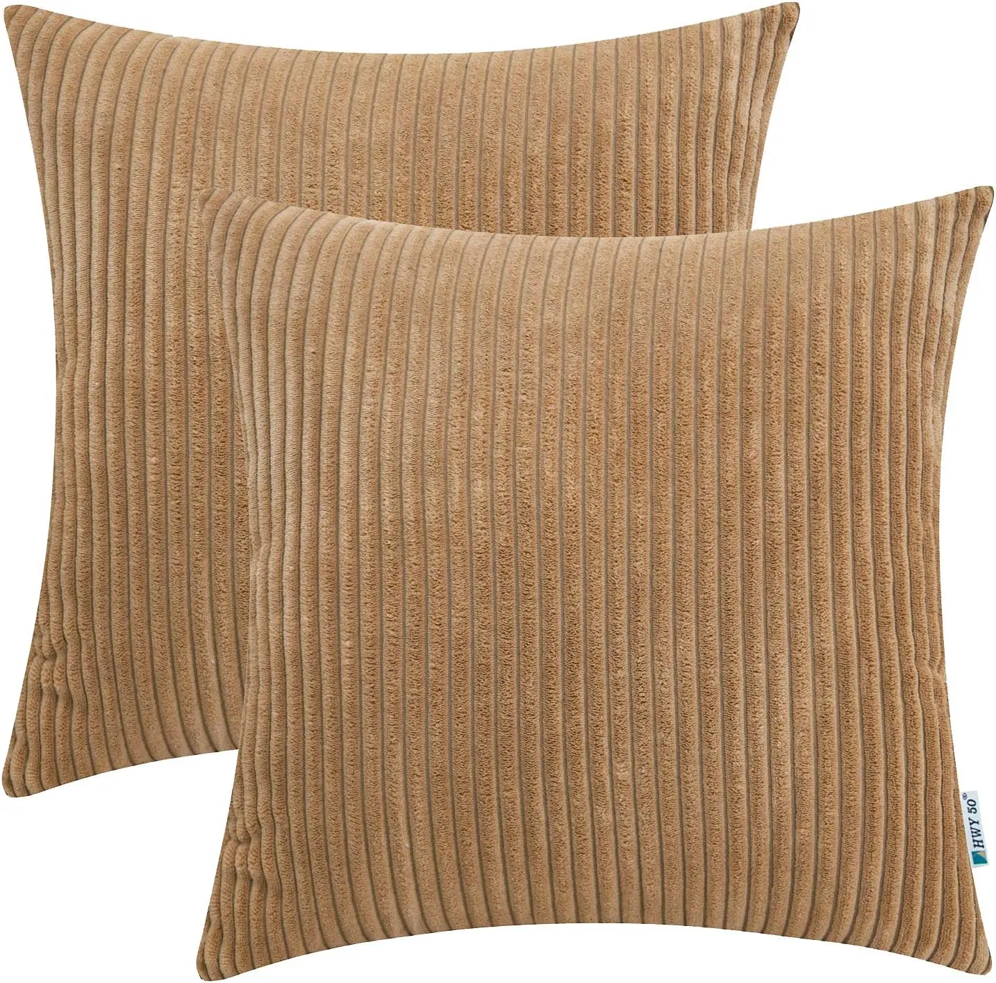 HWY 50 Brown Corduroy Throw Pillow Covers 20x20 Inch, Set of 2, Soft Cozy Decorative Cushion Cases for Couch Sofa Bed Living Room, Boho Striped Home Decor