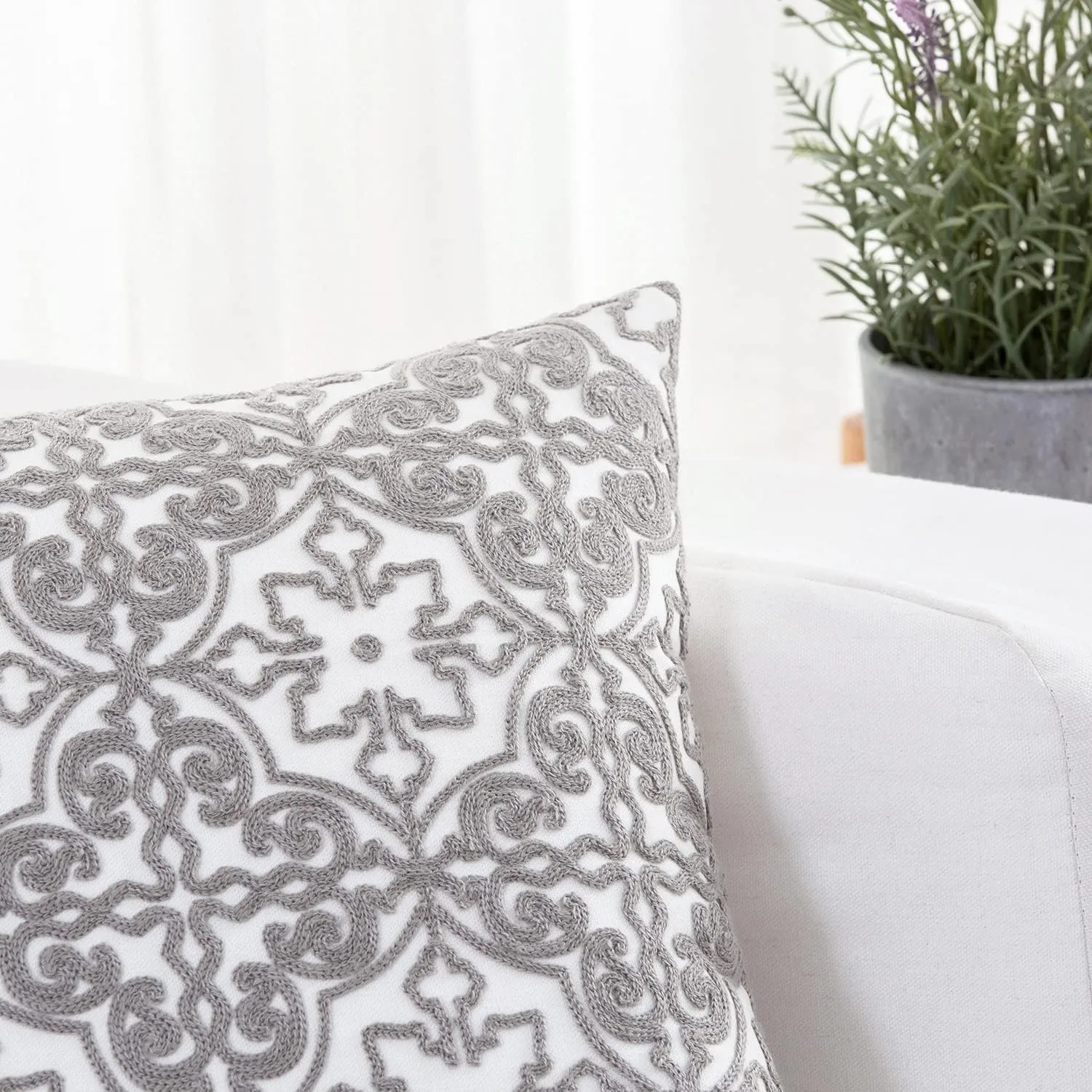 HWY 50 Grey Gray Decorative Throw Pillow Covers 18x18 Inch, Pack of 2 Embroidered Cotton Farmhouse Cushion Cover Pillow Case for Sofa Couch Living Room Bed Bedroon, Modern Pattern