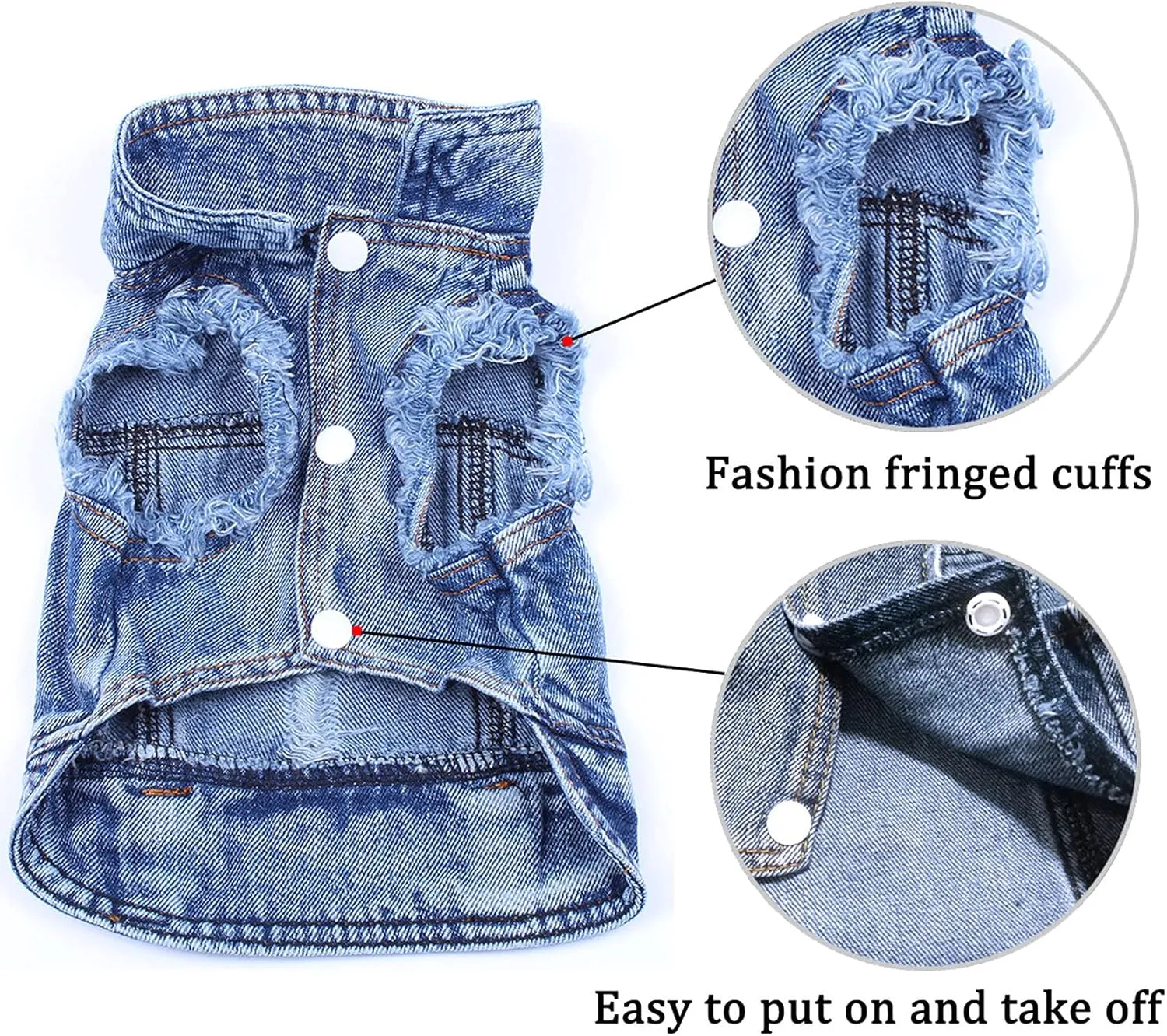 Jean Jacket, Blue Denim Lapel Vest Coat T-Shirt Costume for Small Medium Dogs Cats, Cute Girl Boy Puppy Clothes, Comfort and Cool Apparel, Machine Washable Outfits (XXL, Blue)