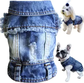 Jean Jacket, Blue Denim Lapel Vest Coat T-Shirt Costume for Small Medium Dogs Cats, Cute Girl Boy Puppy Clothes, Comfort and Cool Apparel, Machine Washable Outfits (XXL, Blue)