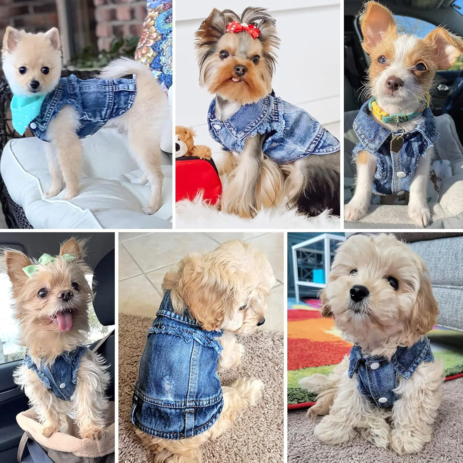 Jean Jacket, Blue Denim Lapel Vest Coat T-Shirt Costume for Small Medium Dogs Cats, Cute Girl Boy Puppy Clothes, Comfort and Cool Apparel, Machine Washable Outfits (XXL, Blue)