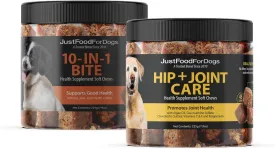 JustFoodForDogs 10-in-1 Multifunctional & Hip   Joint Supplement Soft Chews for DogsPlant-Based, Human Grade -45 Count of Each, 90 Chews Total