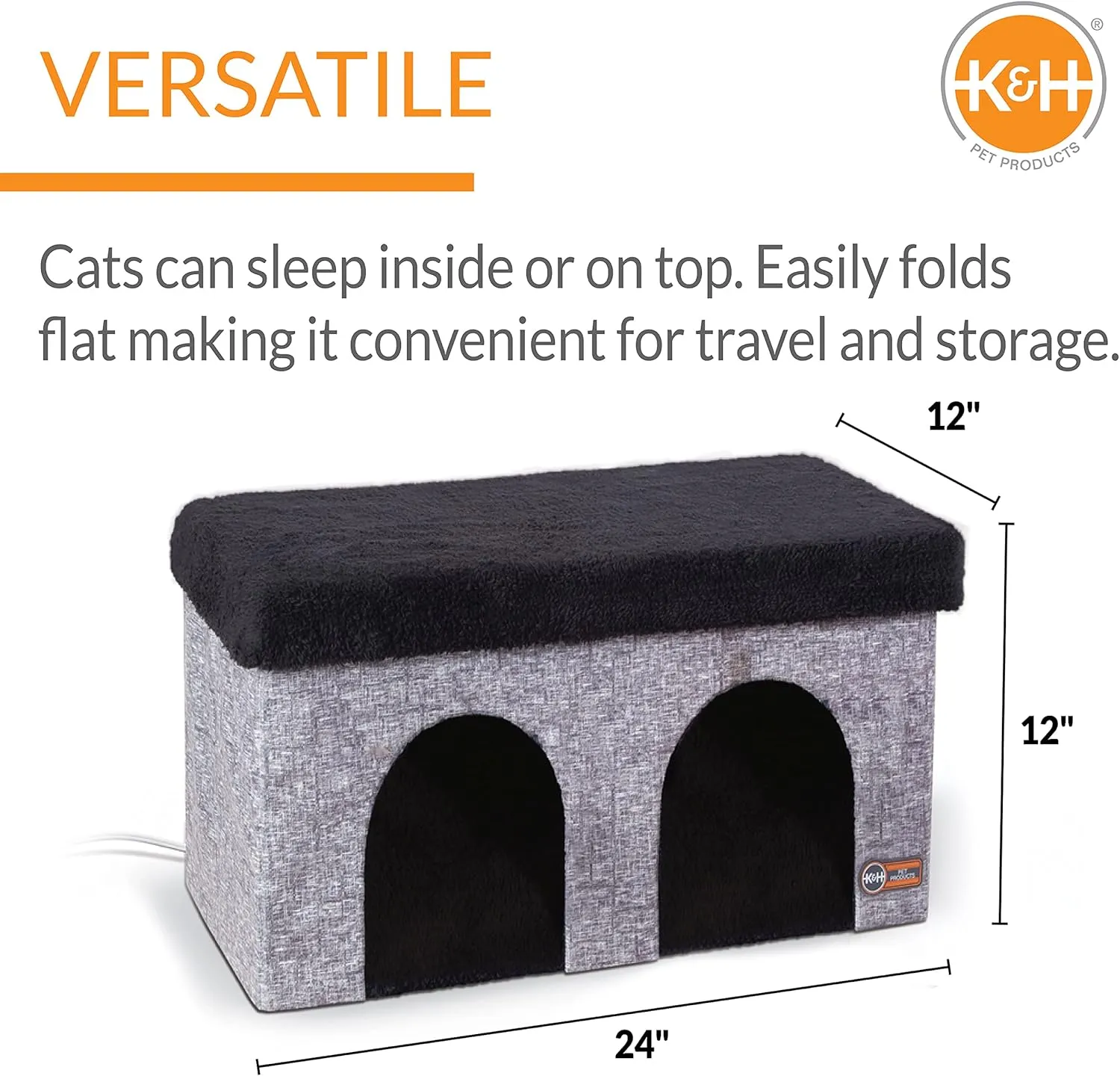 K&H Pet Products Thermo-Kitty Duplex Classy Gray 12 X 24 X 12 Inches