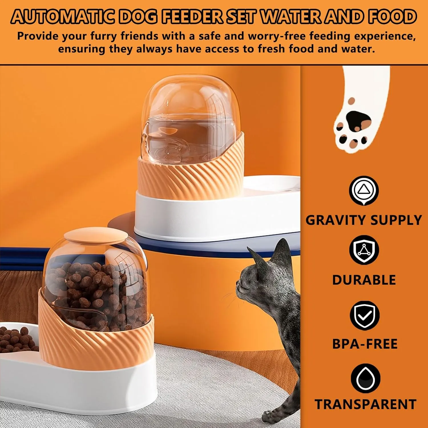 kathson Automatic Dog Feeders 3.5L Gravity Water and Food Dispenser Set Large Capacity Cat Water Bowl Dispenser Pet Food Feeder Self Feeding Station for Puppy Kitten