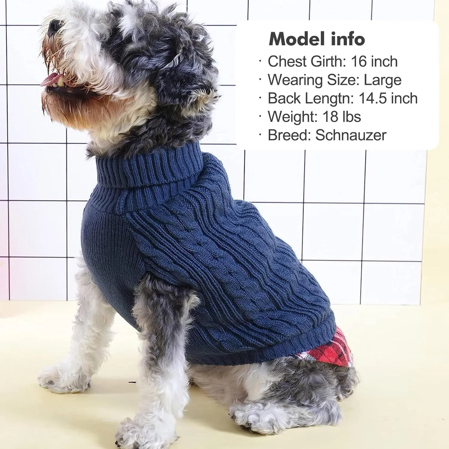 KYEESE Soft Dog Sweater for Small Dogs Male - Turtleneck Coat Pullover With Gingham Patchwork Knit - Warm Puppy Clothes