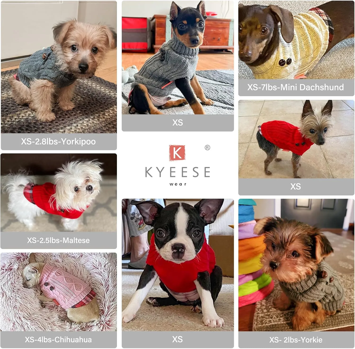 KYEESE Soft Dog Sweater for Small Dogs Male - Turtleneck Coat Pullover With Gingham Patchwork Knit - Warm Puppy Clothes