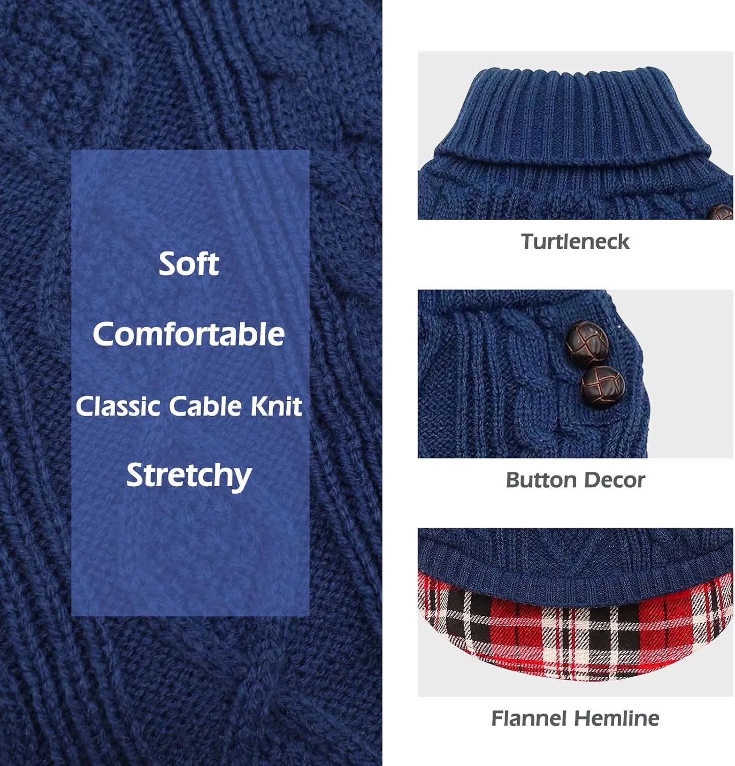KYEESE Soft Dog Sweater for Small Dogs Male - Turtleneck Coat Pullover With Gingham Patchwork Knit - Warm Puppy Clothes