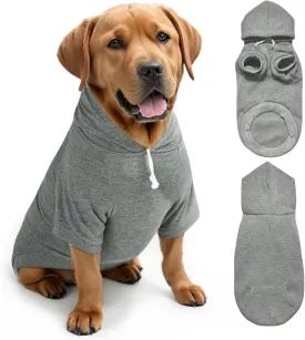 Large Dog Hoodie Sweater with Leash Hole and Pocket, Fleece Lined Hooded Large Dog Sweatshirt, Soft Warm Winter Clothes for Medium Large Dogs & Cats (Grey Dog Hoodie, L)