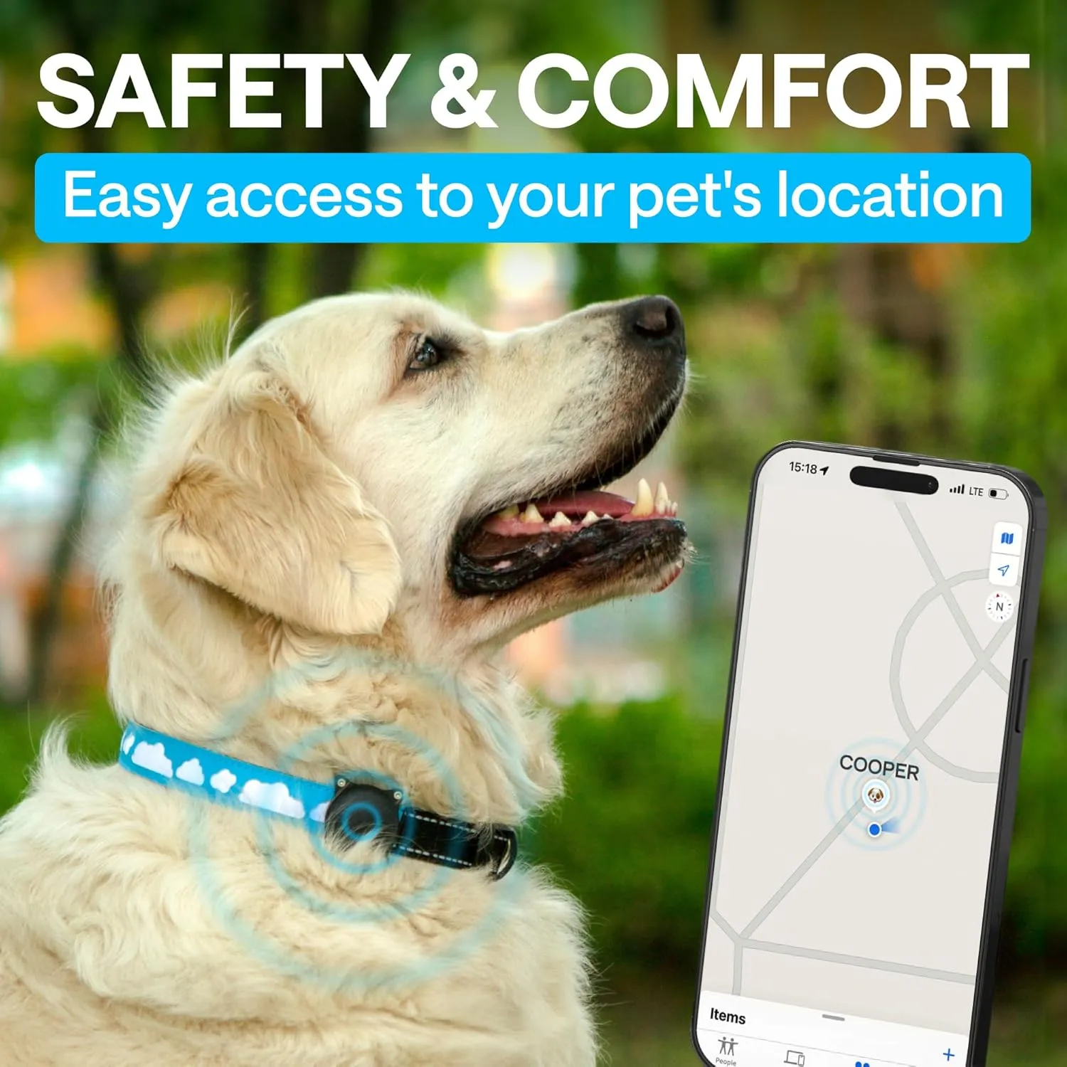 Light Up Dog Collar with Airtag Holder - Dog Tracking with LED Lights, GPS, and Air Tag Holder Collar Waterproof - Designed for Medium & Large Breeds - Effective Pet Tracker