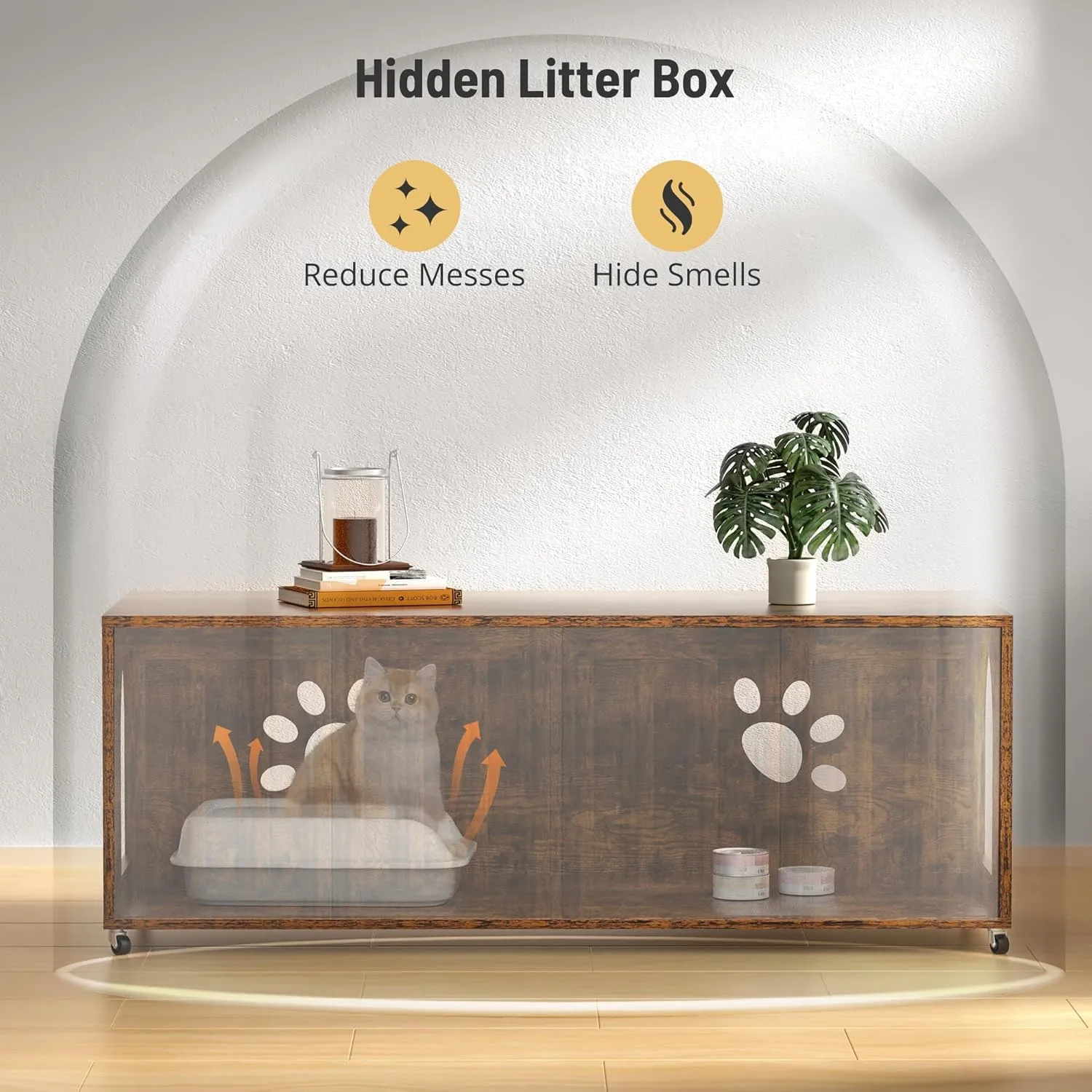 Litter Box Enclosure for 2 Cats, cat Litter Box Enclosure Furniture with Double Rooms, Large Hidden Litter Box Furniture, 47.2L x 19.7W x 19.7H, Wooden, Rustic Brown