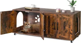 Litter Box Enclosure for 2 Cats, cat Litter Box Enclosure Furniture with Double Rooms, Large Hidden Litter Box Furniture, 47.2L x 19.7W x 19.7H, Wooden, Rustic Brown