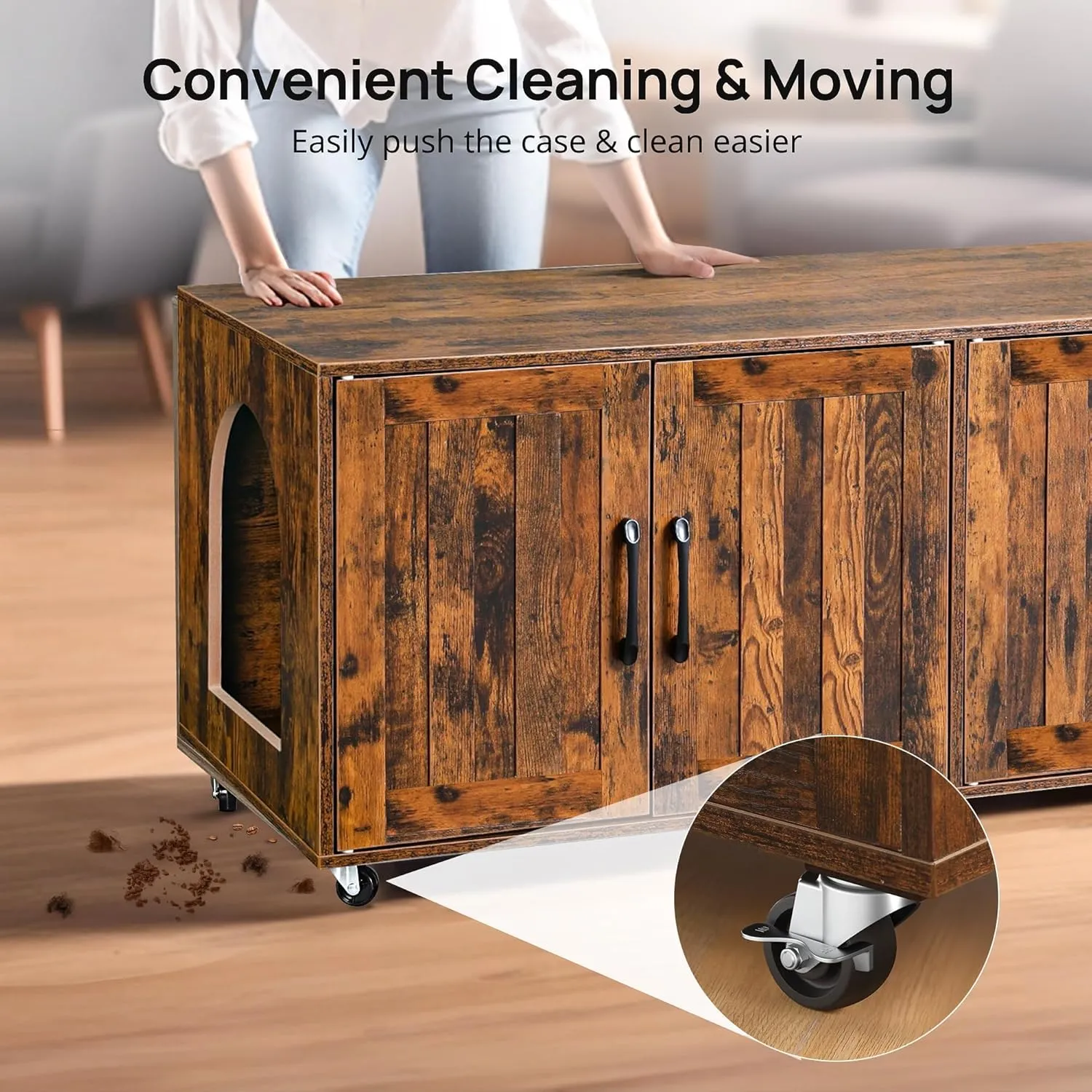 Litter Box Enclosure for 2 Cats, cat Litter Box Enclosure Furniture with Double Rooms, Large Hidden Litter Box Furniture, 47.2L x 19.7W x 19.7H, Wooden, Rustic Brown