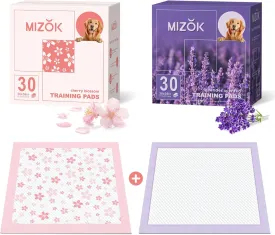 MIZOK Puppy Pads 36x36 Dog Pads Extra Large Odor Control Pee Pads for Dogs, Ultra Absorbent Up to 11 Cups 6 Layers Leak-Proof, Pink Cherry Blossom Prints& Lavender Scented(60 Counts)